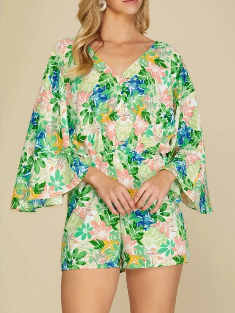 Floral V-Neck Satin Romper in Multi